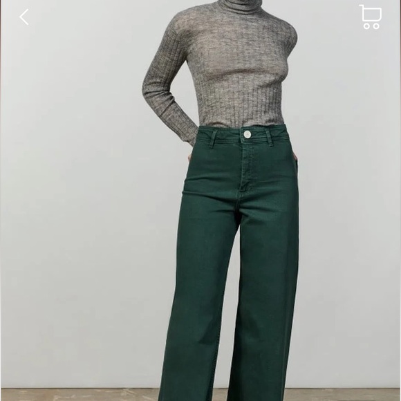 Zara The High Rise Marine Straight Green Jeans Woman’s Size 10 - Picture 4 of 8